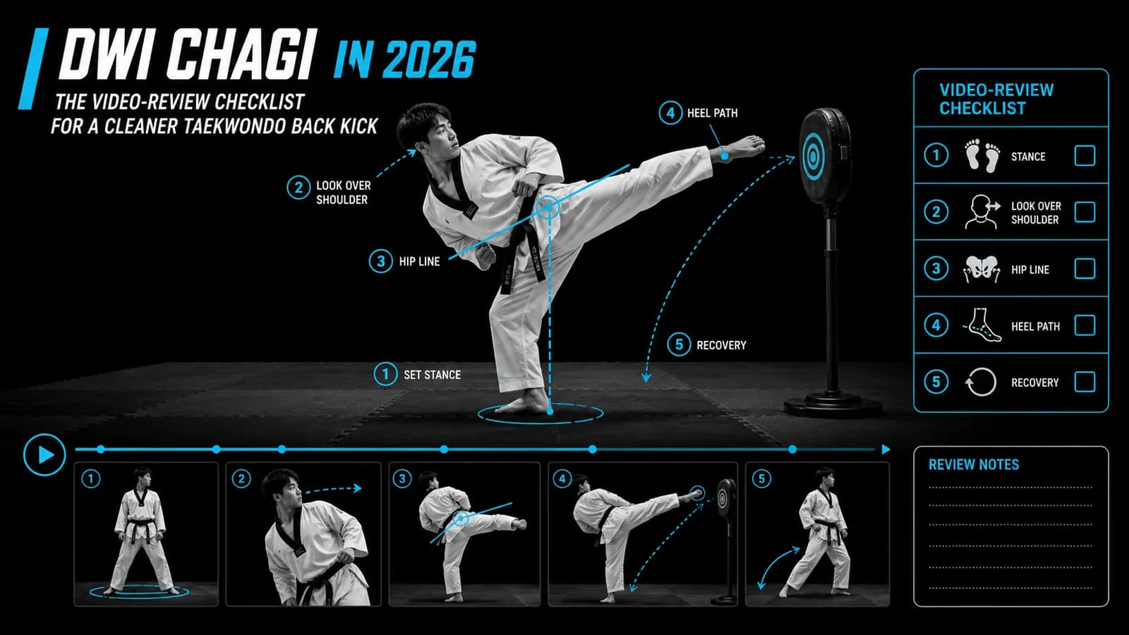 Dwi chagi in 2026: the video-review checklist for a cleaner taekwondo back kick
